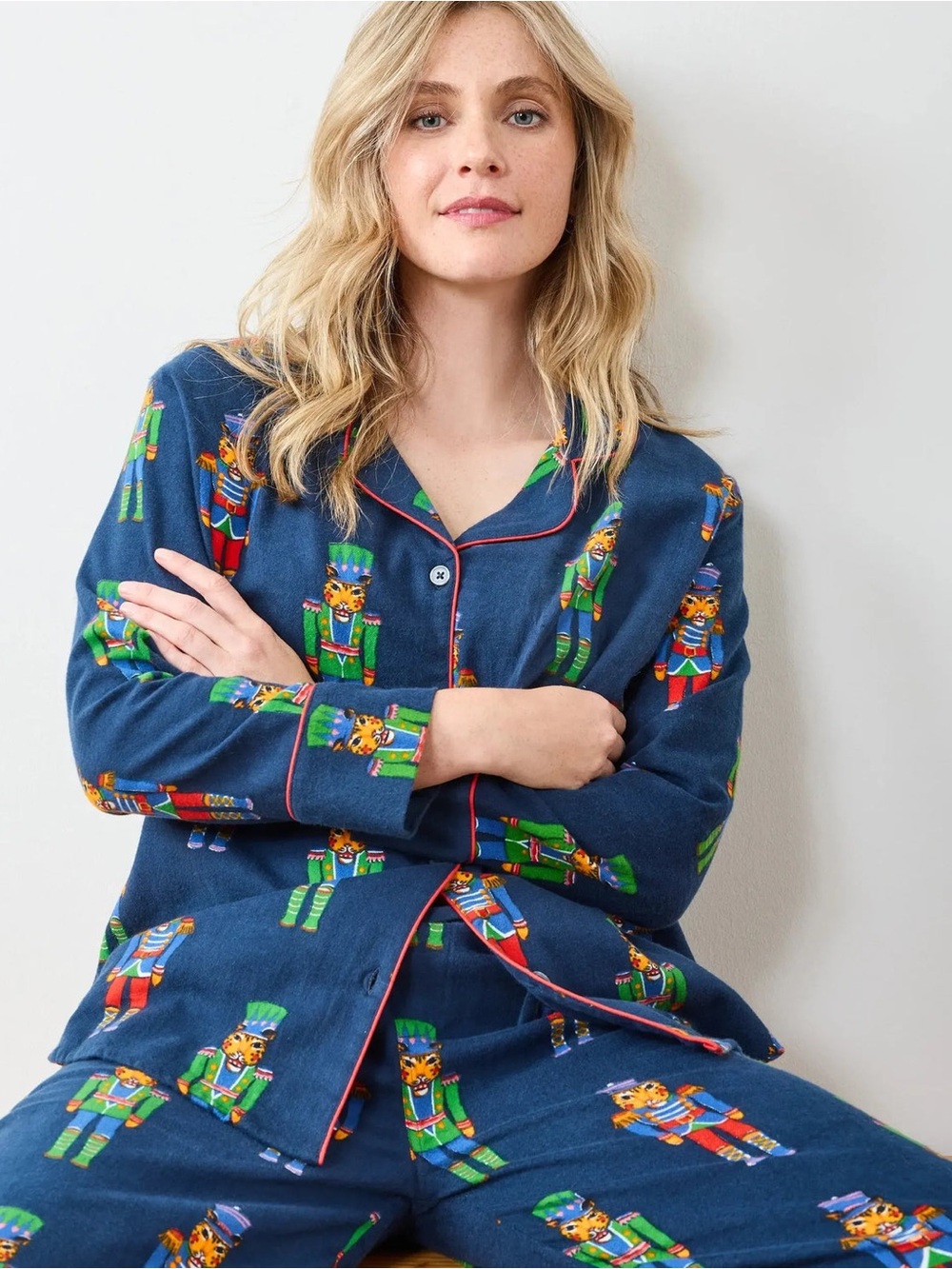 Printfresh Leopard Nutcracker Organic Flannel Navy Blue Pajama Pants Set NWT Med